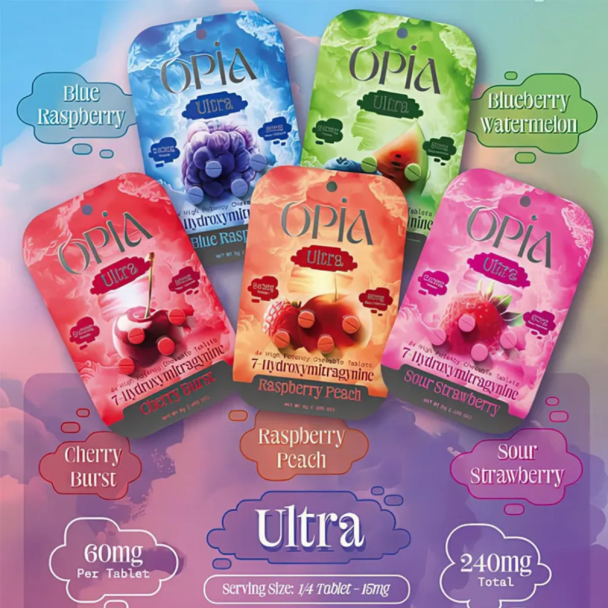 OPIA ULTRA 7 HYDROXY CHEWABLE KRATOM TABLETS 60MG/4CT/10PK