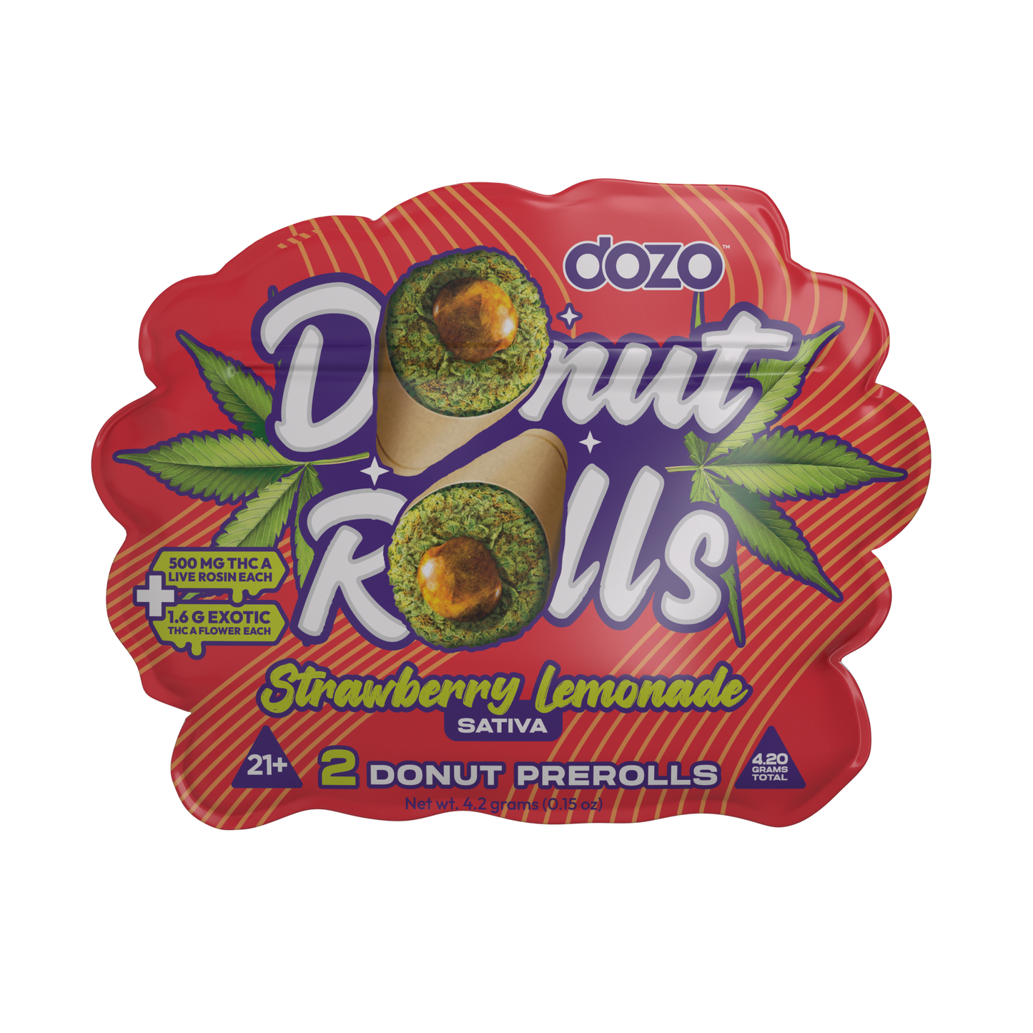DOZO DONUT ROLLS THC-A LIVE ROSIN PRE ROLLS 2.1GM/2CT/5PK