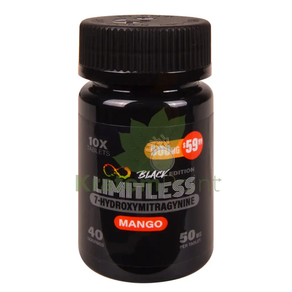 LIMITLESS BLACK EDITION 7 HYDROXY KRATOM TABLETS 50MG/10CT/JAR